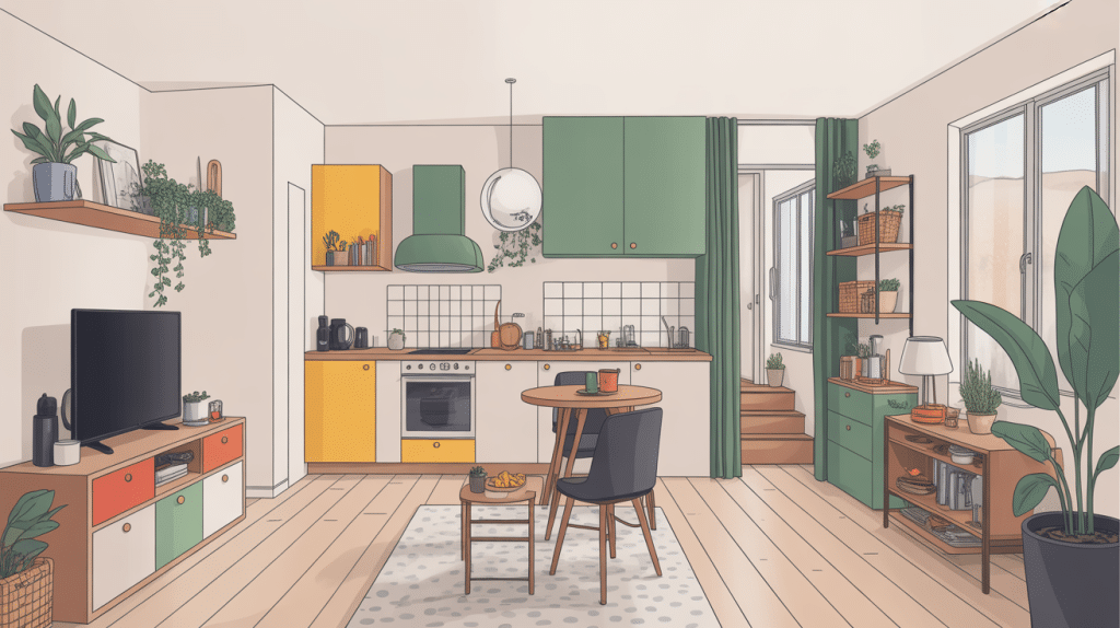 aménagement petite maison 50m2 illustration déco optimisée