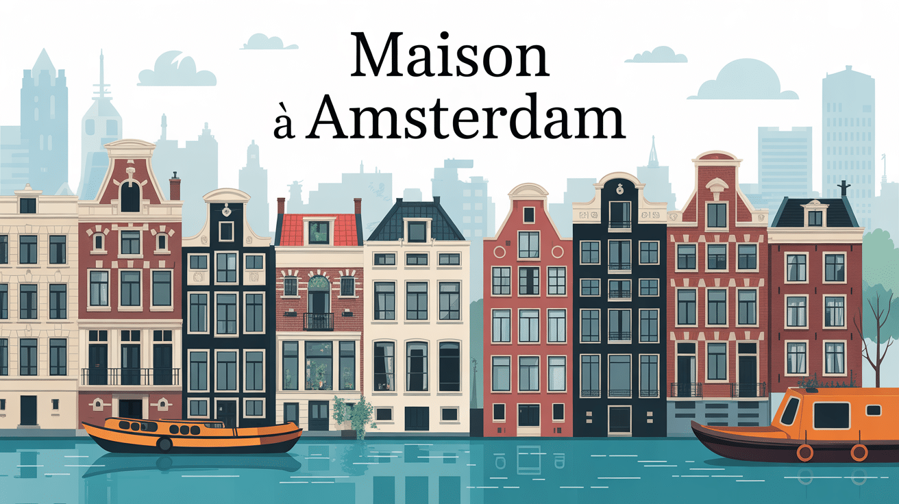 Illustration amsterdam maison canal flottante moderne colorée