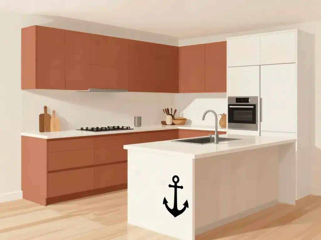 Disposition cuisine terracotta et noir meubles murs sols