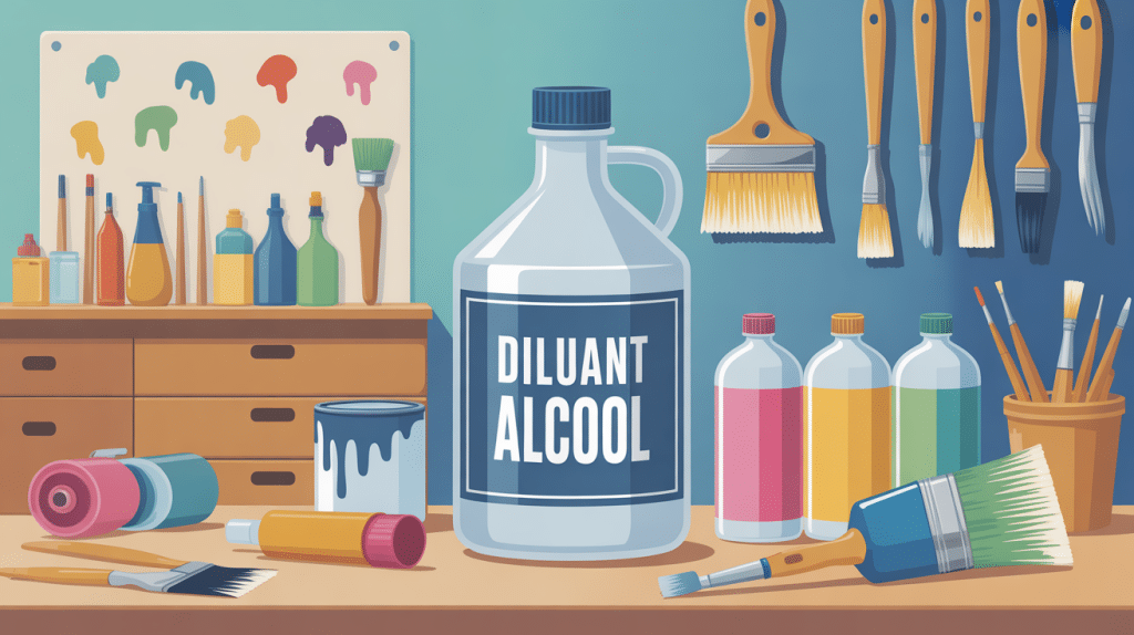 illustration vectorielle diluant alcool atelier propre et outils peinture