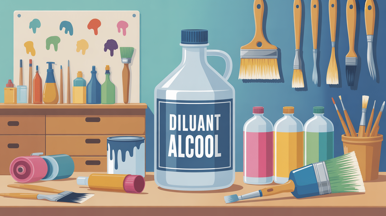 illustration vectorielle diluant alcool atelier propre et outils peinture