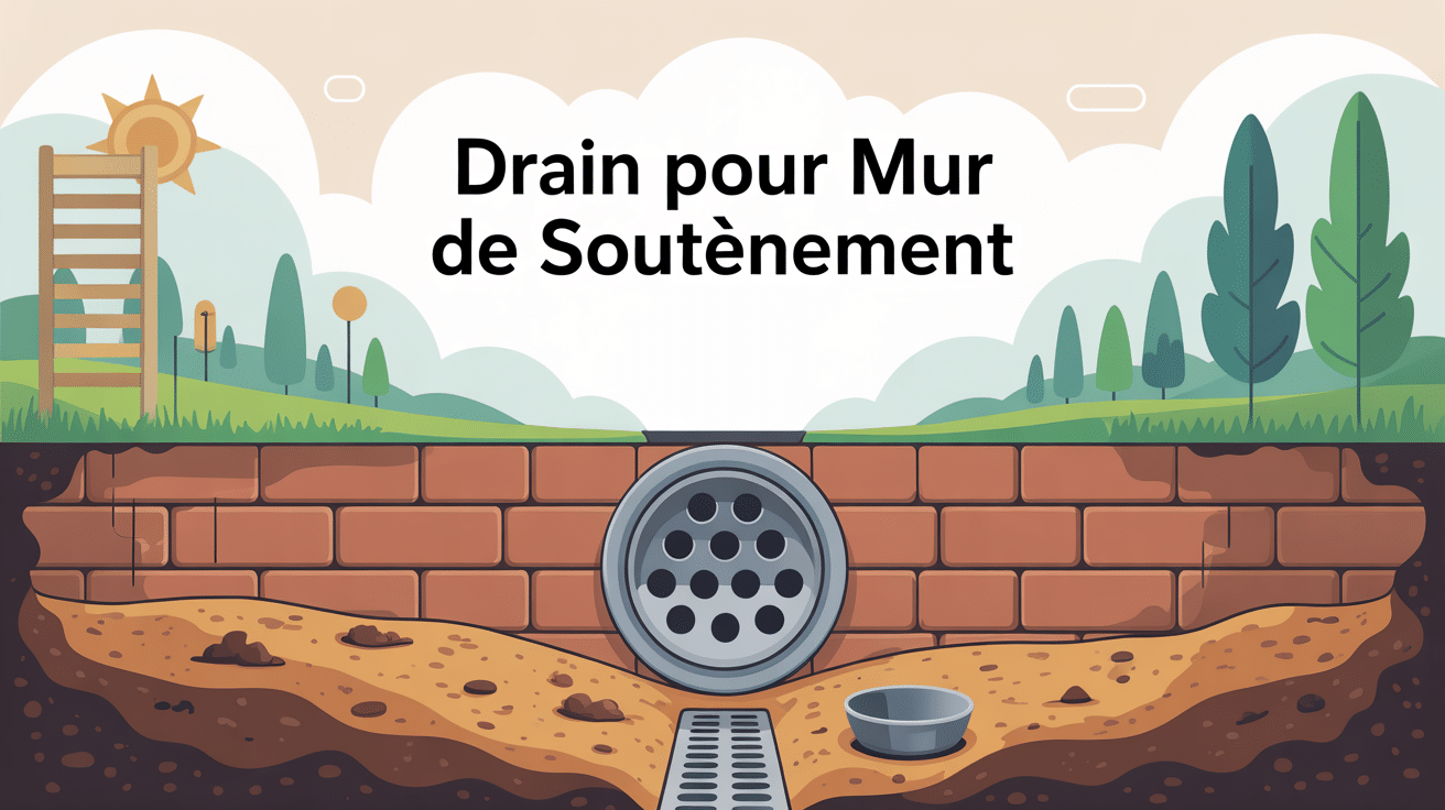 Illustration du drain pour mur de soutènement en coupe