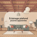 eclairage plafond poutre apparente dans un salon lumineux