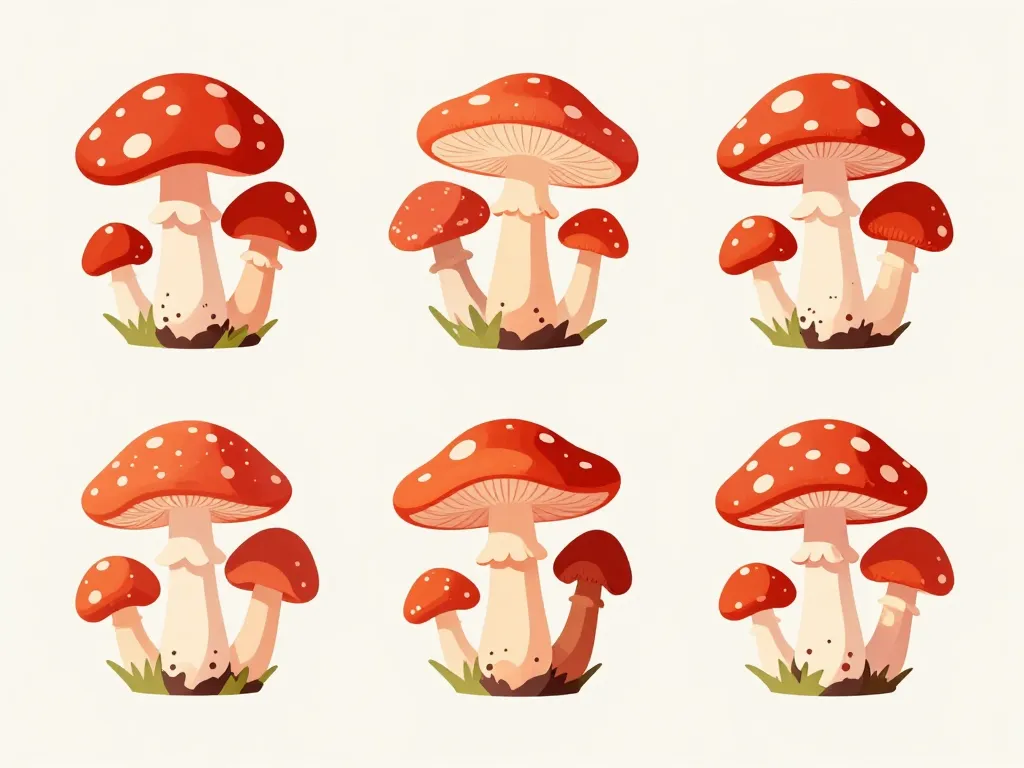 Diagramme d’espèces courantes de petits champignons rouges