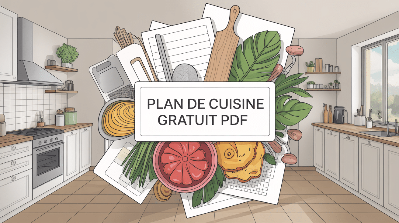 Plan de cuisine gratuit PDF moderne vue de dessus