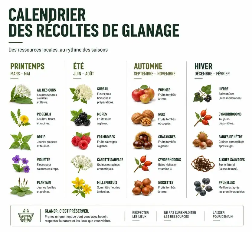 Calendrier des récoltes pour le glanage autour de moi par saison