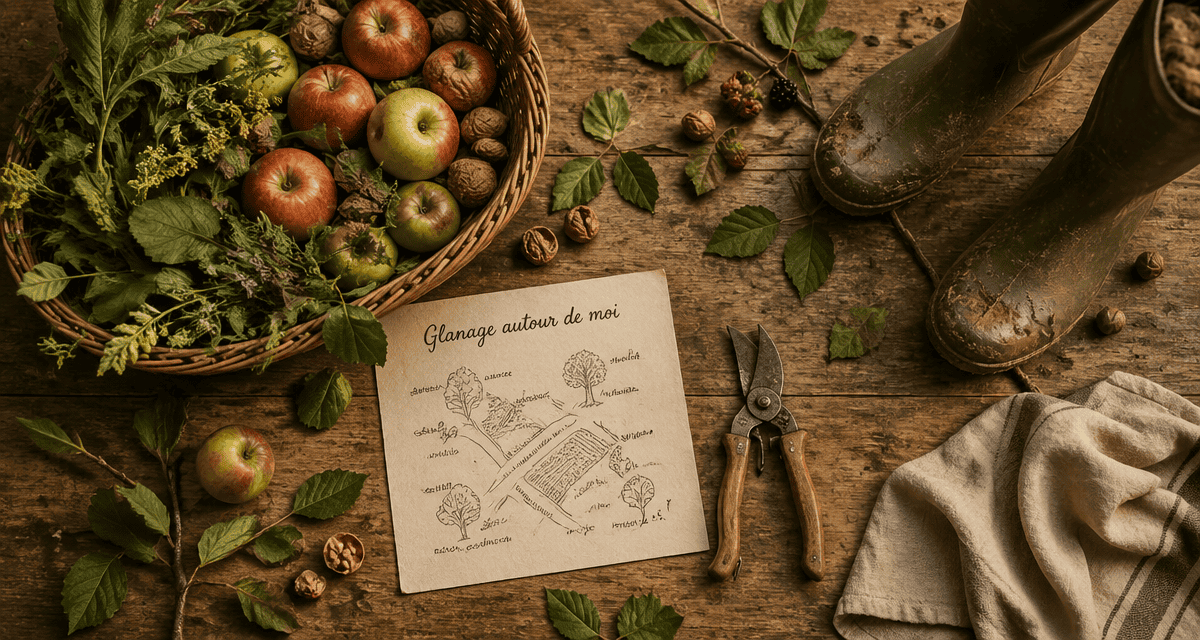 glanage autour de moi panier pommes noix herbes