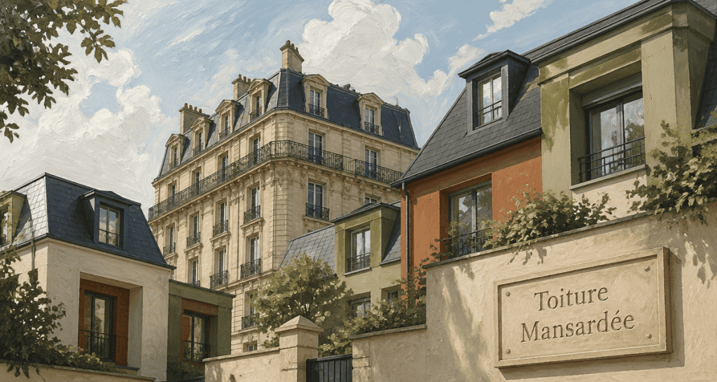 toit mansardé sur immeuble urbain