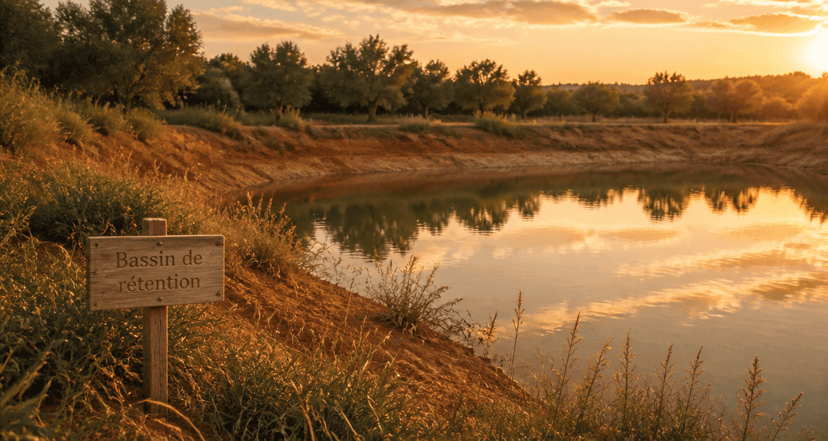 bassin de rétention à ciel ouvert avec berges en terre cuite