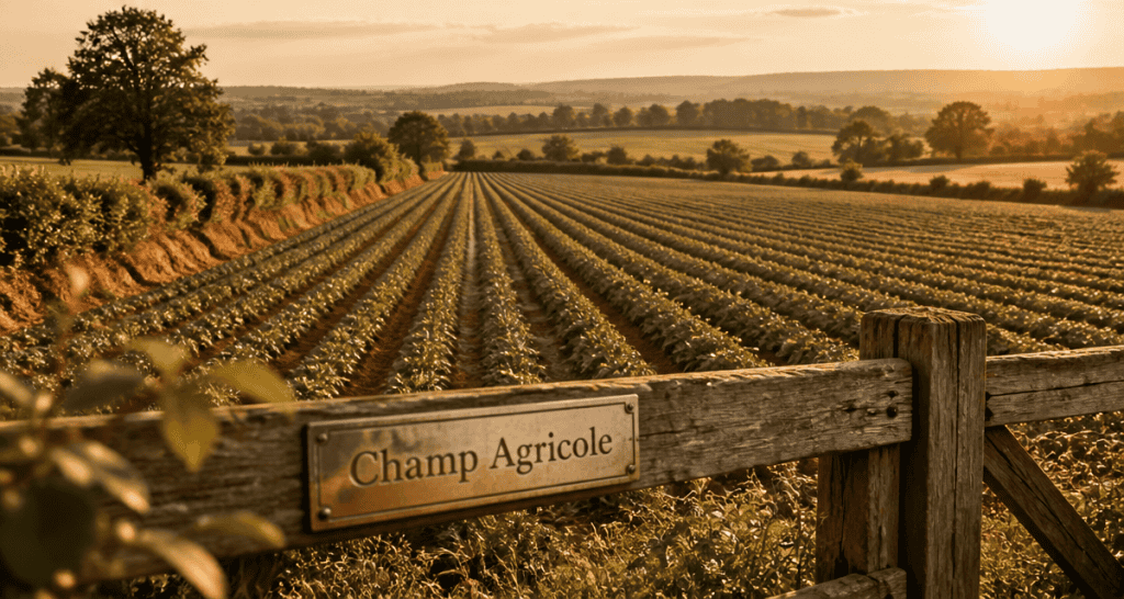 champs agricole clôture bois coucher de soleil