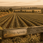champs agricole clôture bois coucher de soleil