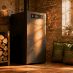 chaudiere bois moderne en interieur chaleureux