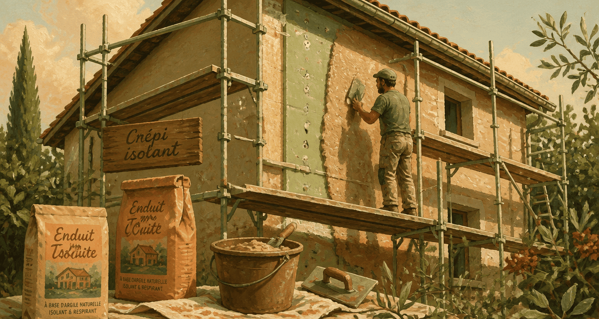 crepi isolant sur façade maison en travaux