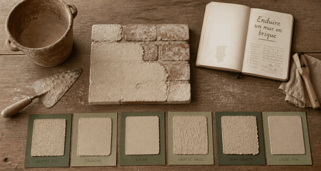 enduit sur brique outils et finitions sur table artisan