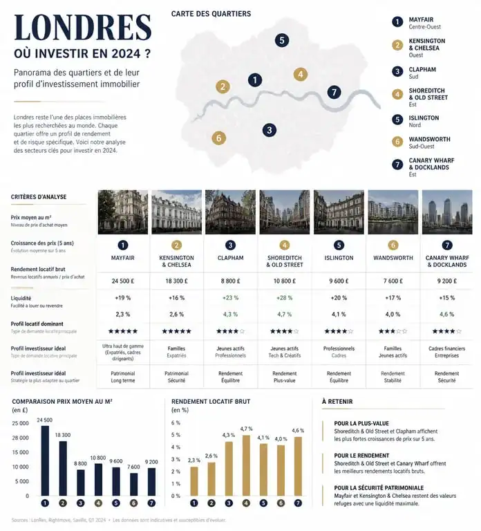 Infographie des quartiers de Londres pour l'investissement immobilier