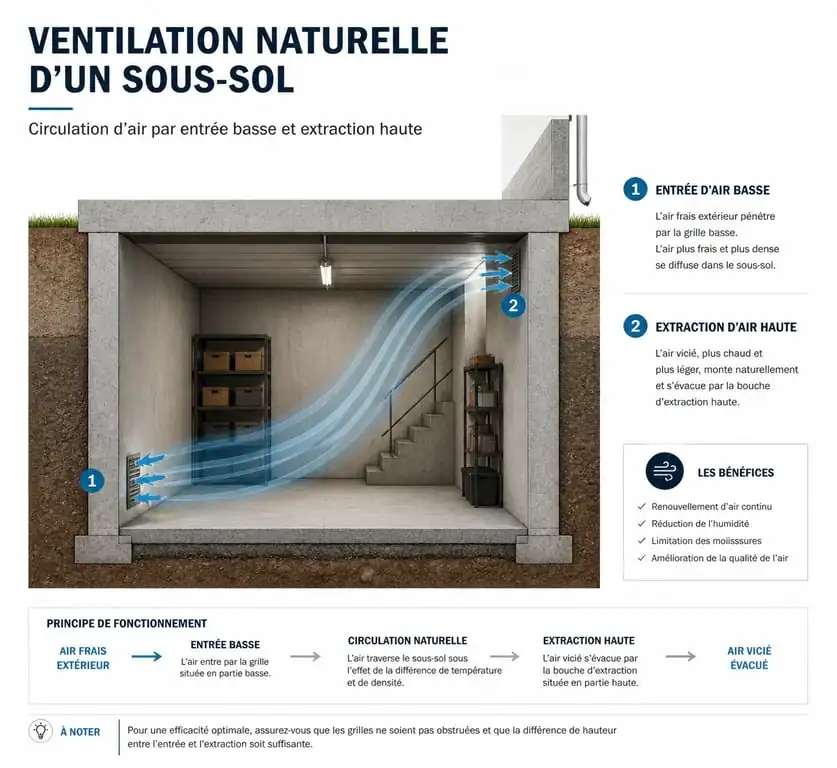 Schéma de ventilation mécanique en sous-sol pour une circulation d'air optimale