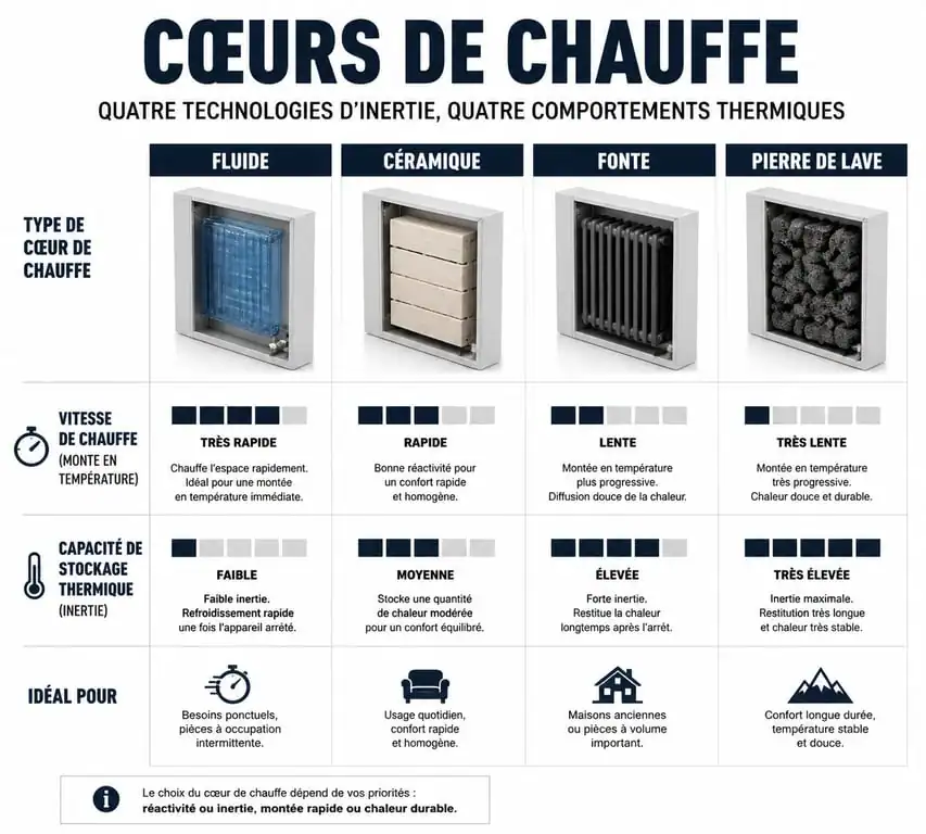 Comparatif des matériaux de radiateurs à inertie : fluide, céramique, fonte et pierre de lave