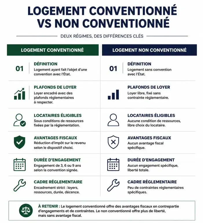 Infographie comparative entre logement conventionné et logement non conventionné