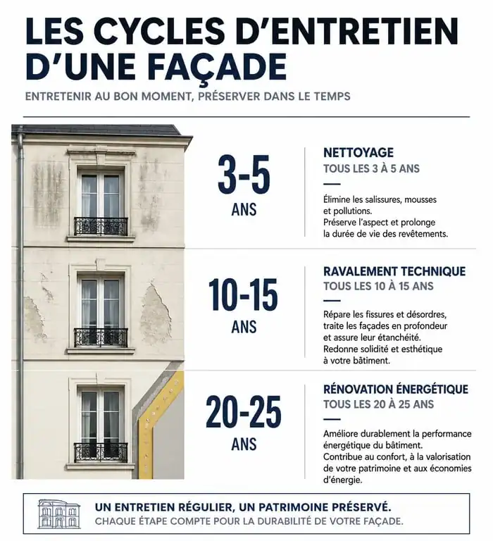 Infographie sur la périodicité du ravalement de façade tous les combien de temps