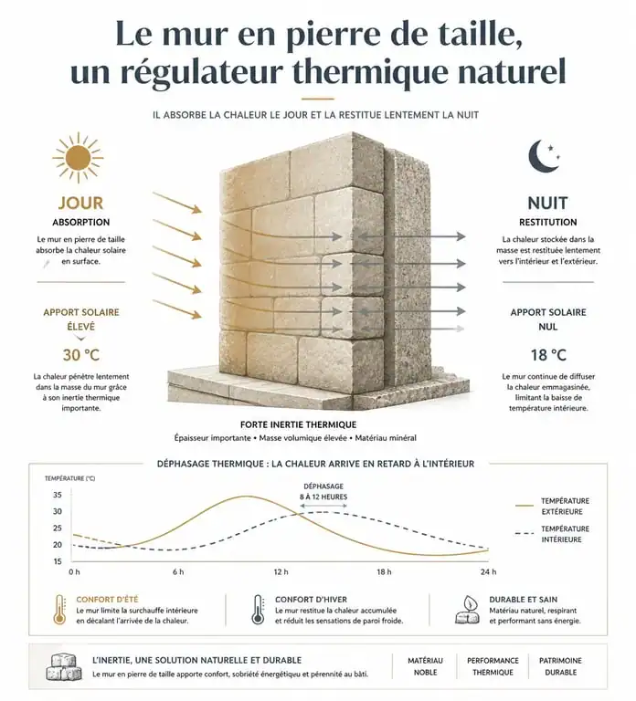 Infographie fonctionnement thermique mur pierre de taille