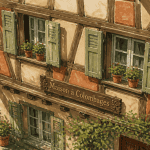 Façade colombage maison alsacienne vue en plongée