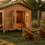 France poulailler en bois massif Douglas avec poules