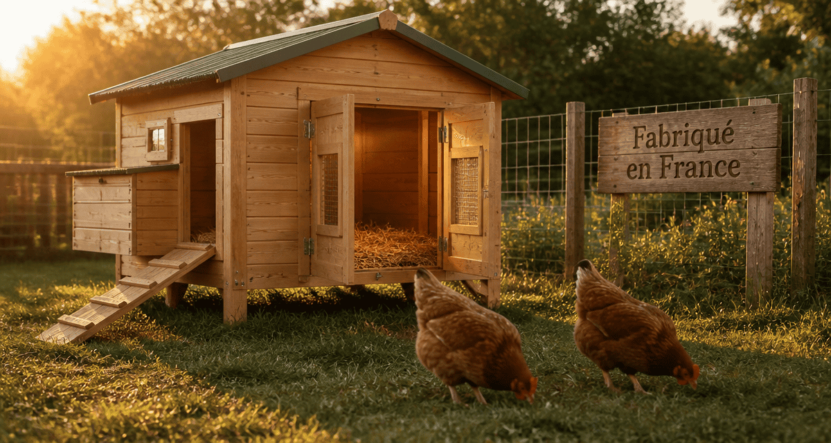 France poulailler en bois massif Douglas avec poules