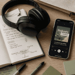 bureau agent avec podcast immobilier casque