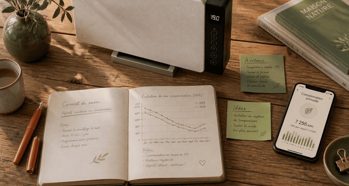 Radiateur à inertie consommation sur table avec graphique