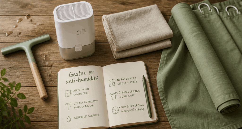 ventiler une salle de bain sans vmc, accessoires anti-humidité sur plan de travail