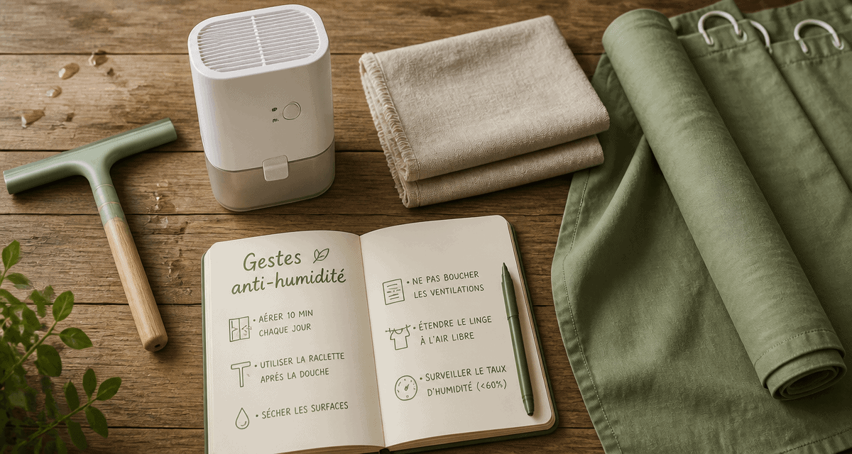 ventiler une salle de bain sans vmc, accessoires anti-humidité sur plan de travail