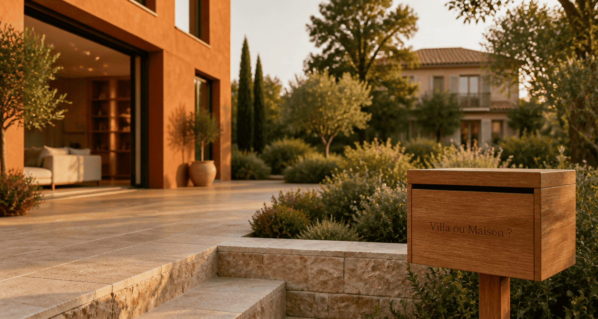villa maison avec terrasse et jardin au coucher du soleil