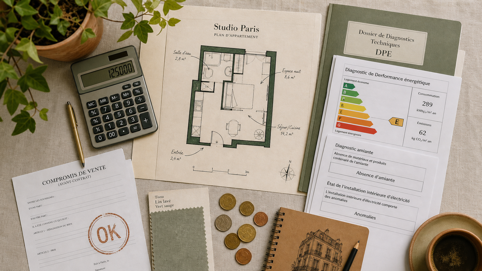 Acheter studio Paris : plan d’appartement et DPE pour investissement 14-30 m²