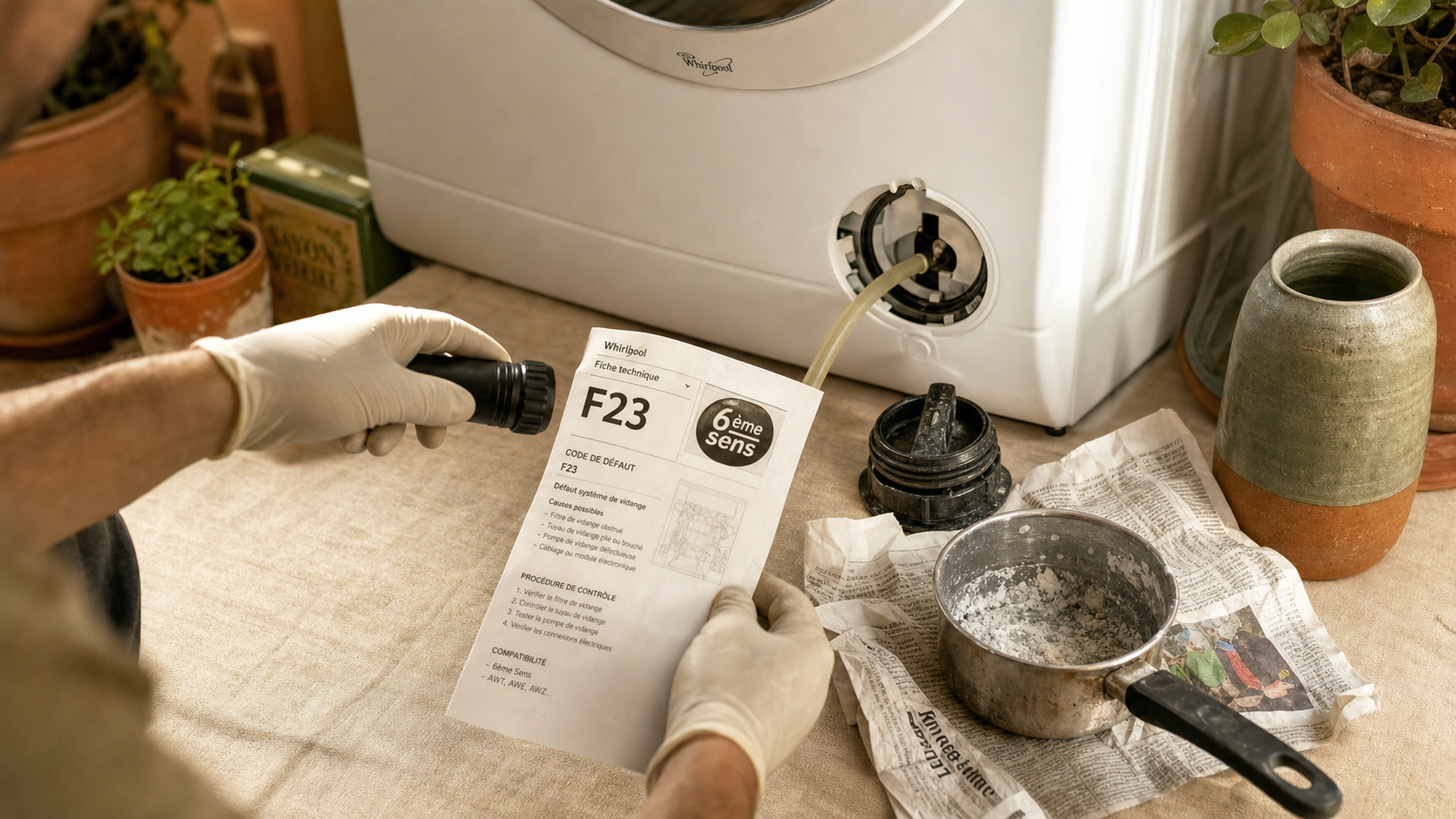 Code panne lave linge Whirlpool 6ème sens Fxx