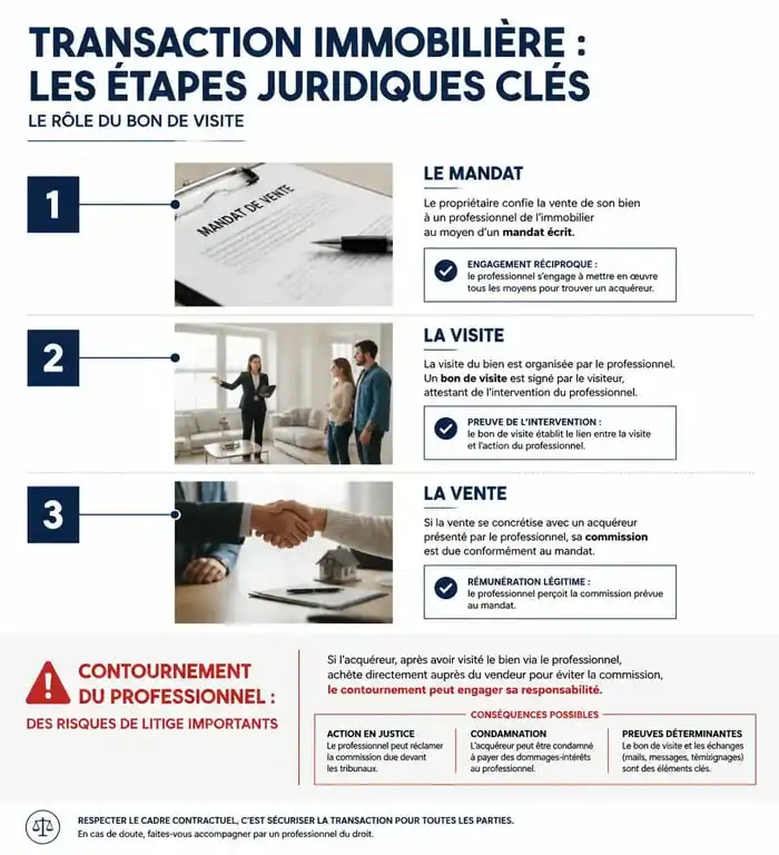 Schéma explicatif de la valeur juridique et de la durée de validité d'un bon de visite en agence immobilière