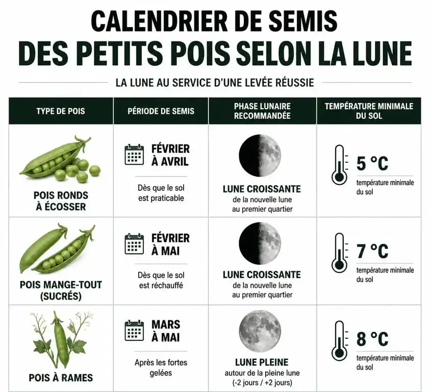 Calendrier de semis des petits pois selon la lune et les variétés