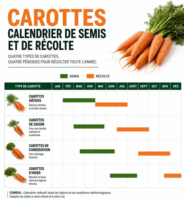 Calendrier de semis et de récolte des carottes selon les variétés