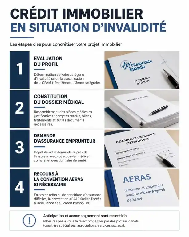 Infographie des étapes pour obtenir un crédit immobilier avec une invalidité