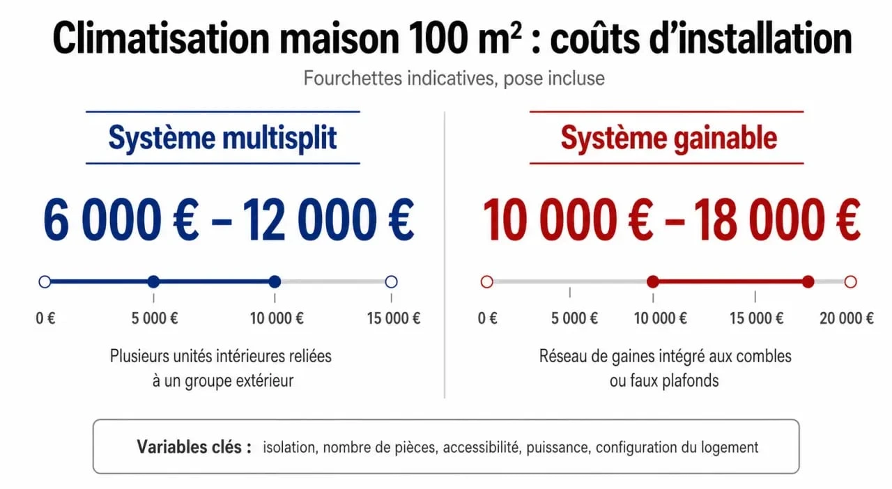 Comparatif des prix d'installation d'une climatisation pour une maison de 100m2 : multisplit vs gainable
