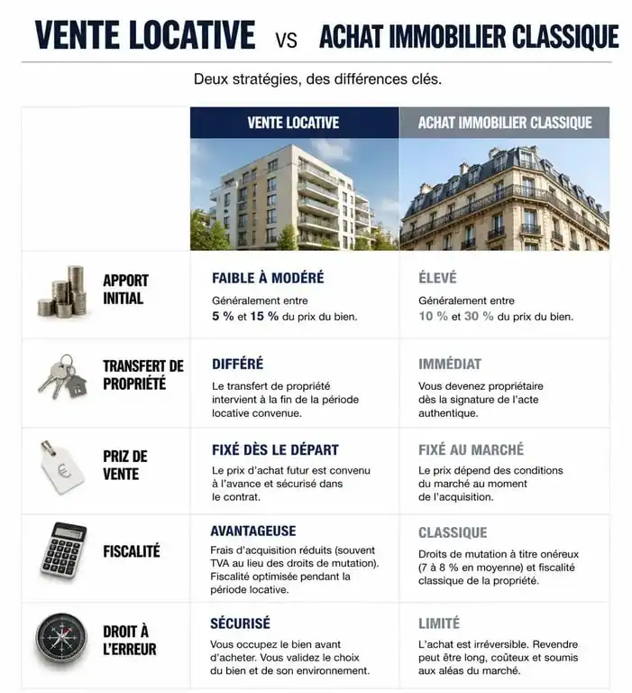 Infographie comparative : Vente locative vs Achat immobilier classique