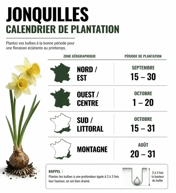 Calendrier de plantation des jonquilles par zone géographique pour une floraison réussie