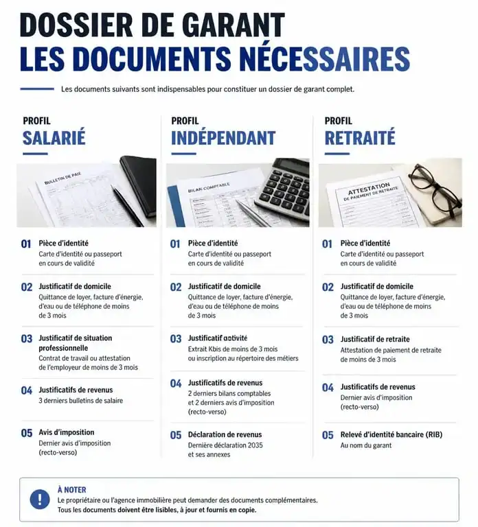 Infographie récapitulative des documents pour un dossier de location avec garant