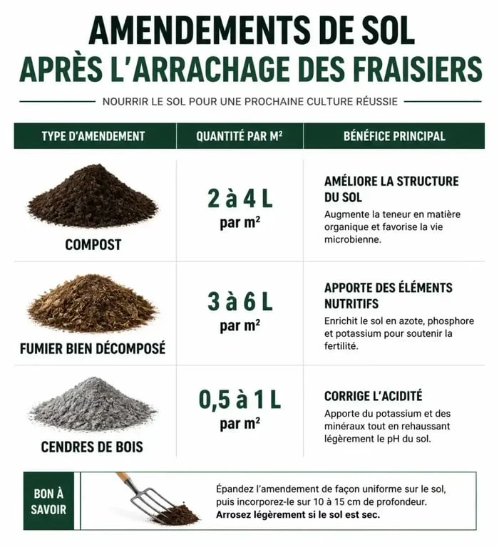 Infographie sur les amendements de sol pour le renouvellement des vieux fraisiers