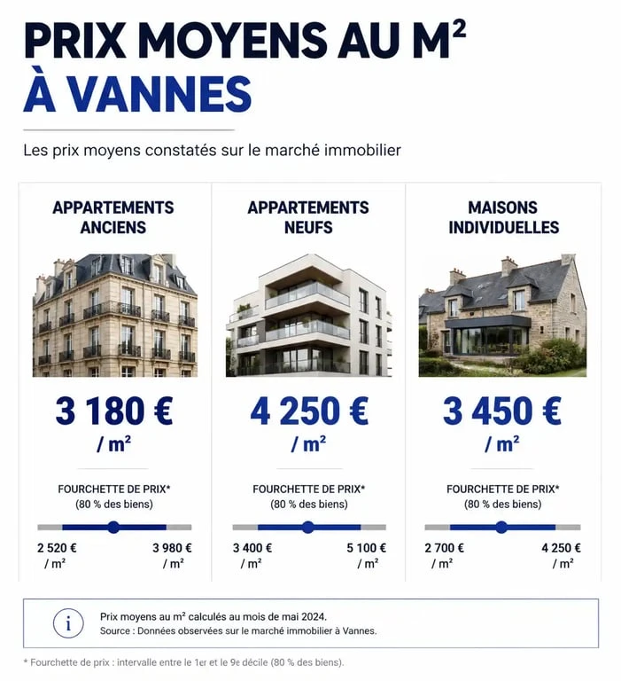 Graphique comparatif des prix de l'immobilier à Vannes par type de bien