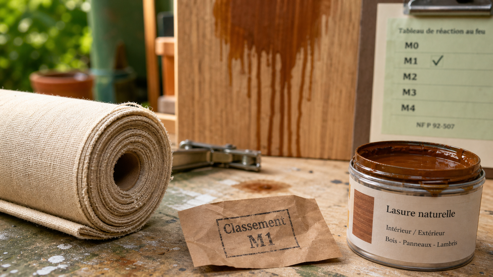 Matériaux ignifuge M1 en atelier ERP : tissu et étiquette Classement M1