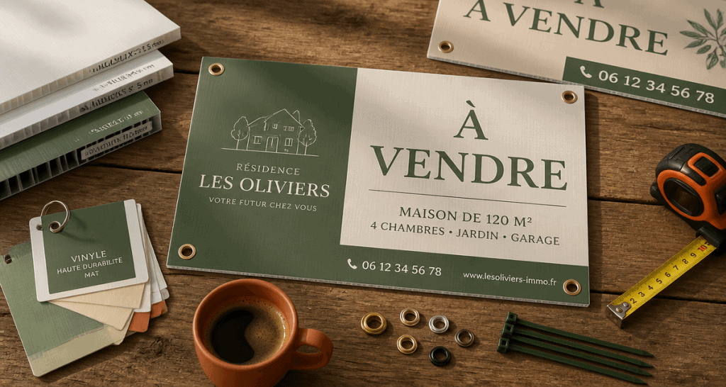 panneaux agence immobilière akilux sur bureau
