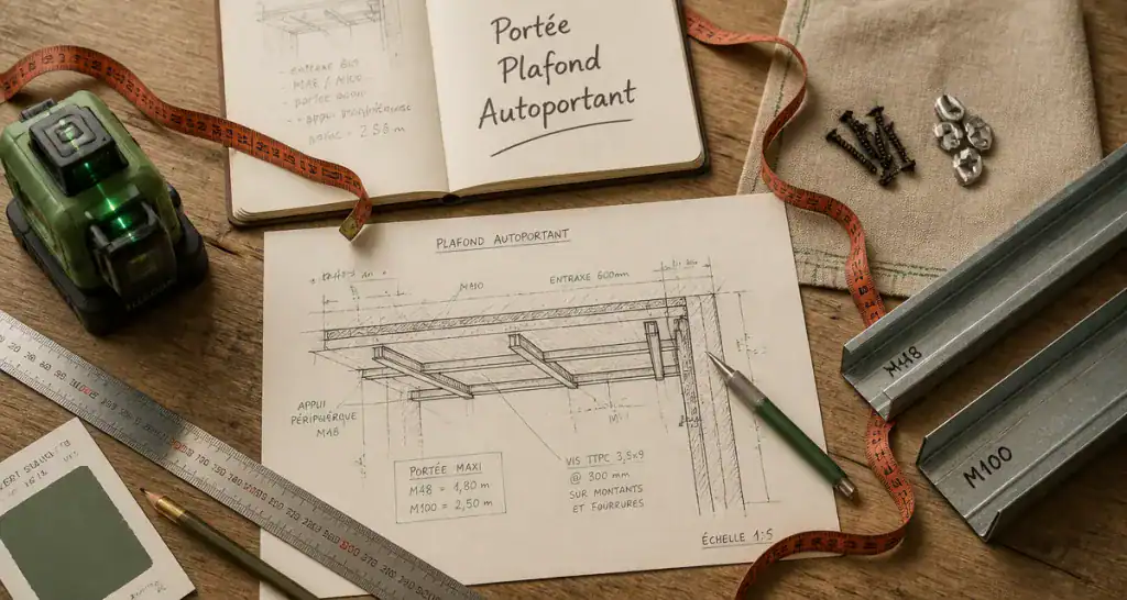 plafond autoportant distance croquis outils chantier