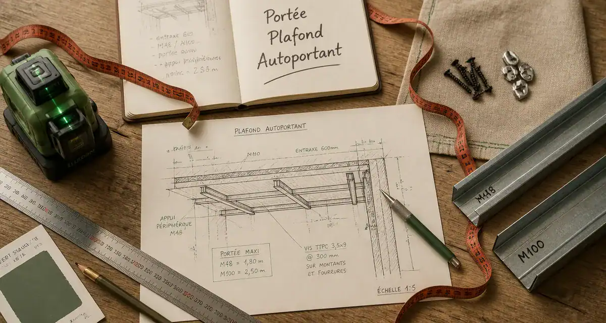 plafond autoportant distance croquis outils chantier