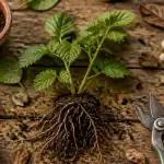 quand repiquer des framboisiers, jeune plant racines exposées