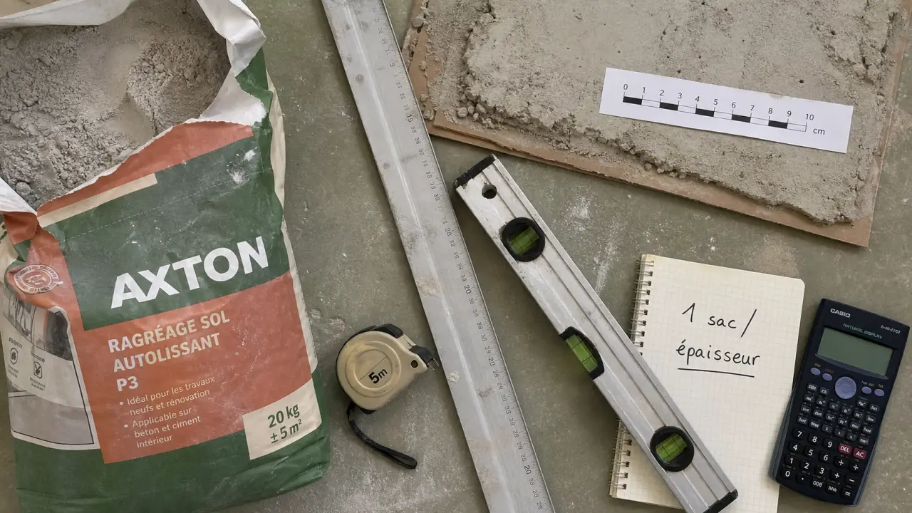 1 sac de ragréage combien de m2 : épaisseur, support et outils
